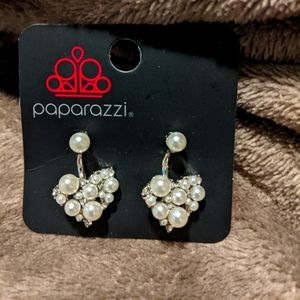 NWT Paparazzi pearl+diamond front and back heart earrings